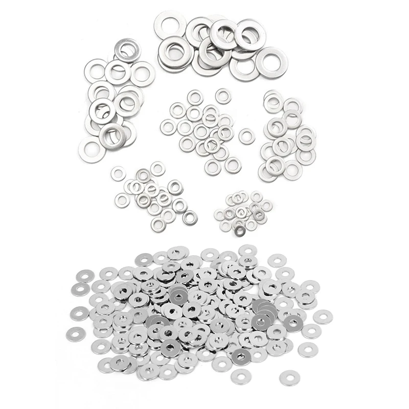 

305Pcs 304 Flat Stainless Steel Washers For Screws Repair Kit Tool, 105Pcs M3 M4 M5 M6 M8 M10 & 200Pcs M3 M4 M5 M6