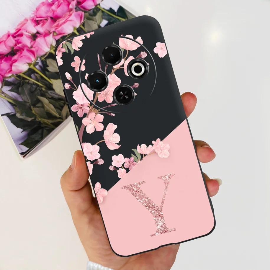 Tecno Spark 30C Shockproof Floral Letter Design Silicone TPU Phone Case