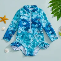 Mermaid Print Toddler Swimsuit With Zipper And UV Protection