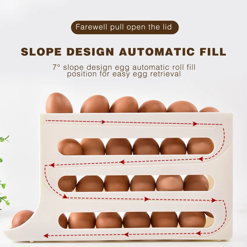 Egg Carton Egg Sliding Storage Container 4-Layer Sliding Rail Shelf Eggs Organizer Eggs Refrigerator Stand Accessory Kitchen Supplies