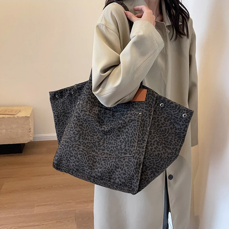 נמר דפוס tote תיק בד משובח בד תיק אופנה קיבולת גדולה תיק עבור בית הספר עבודה קניות