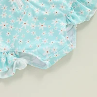 Toddler Girls Rash Guard Swimsuit 2pcs Bathing Suit + Sun Hat Set Infant Long Sleeve Floral Print Ruffles Swimwear with Swim Cap 6