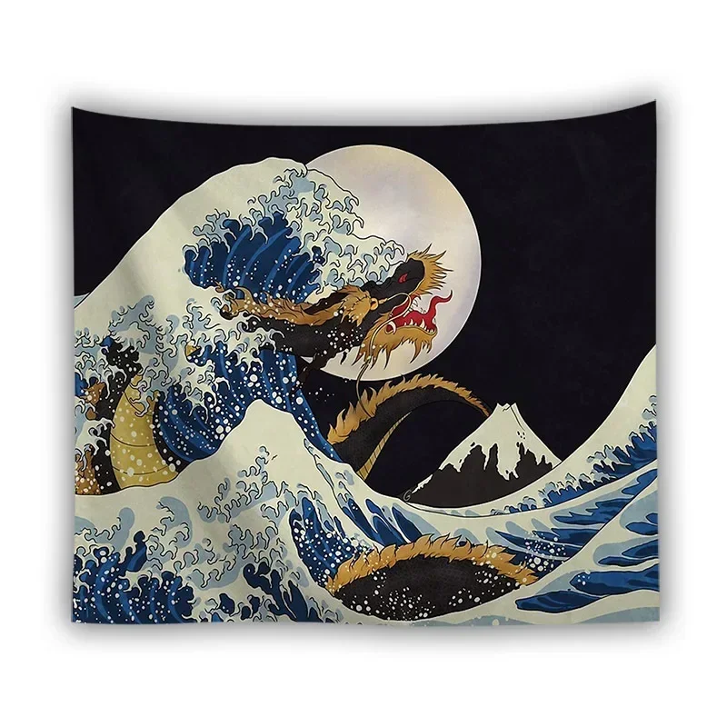 Japan Kanagawa Waves Printed Hanging Tapestry Whale Arowana Wall Hanging Tapestries Boho Bedspread Yoga Mat Blanket 200*148cm