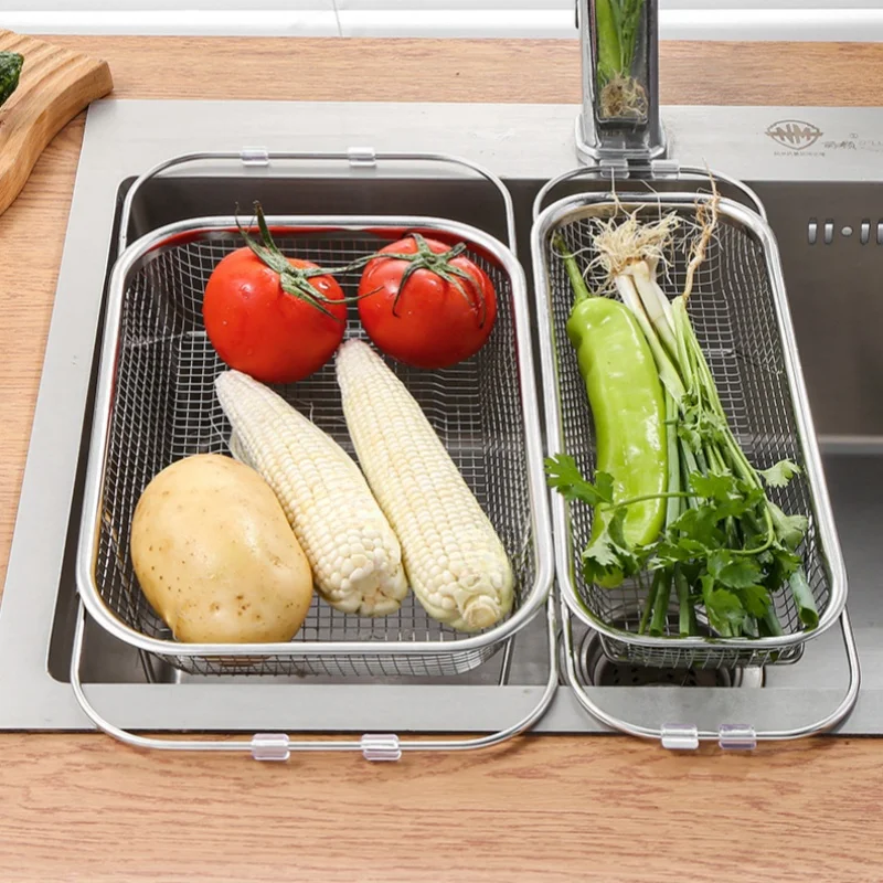 Vegetable Dehydration Basket Telescopic Washing Basket Fruit Vegetable Basin Bowl Sink Drain Rack