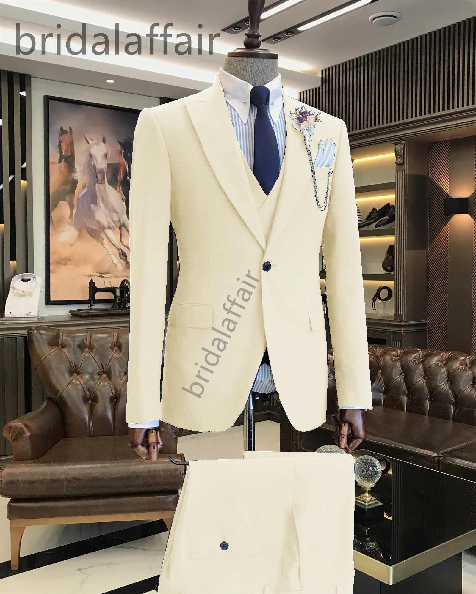 

Bridalaffair мужские костюмы высокого качества 2023 модный пиковый однобортный мужской блейзер приталенный (пиджак + жилет + брюки)