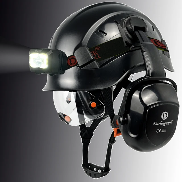 CE Safety Helmet with Built-In Visor and LED Light