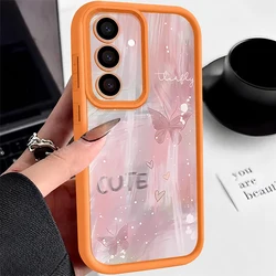 Pink Gradient Butterfly TPU Phone Case Cover for Galaxy S26Ultra (A477 Orange)
