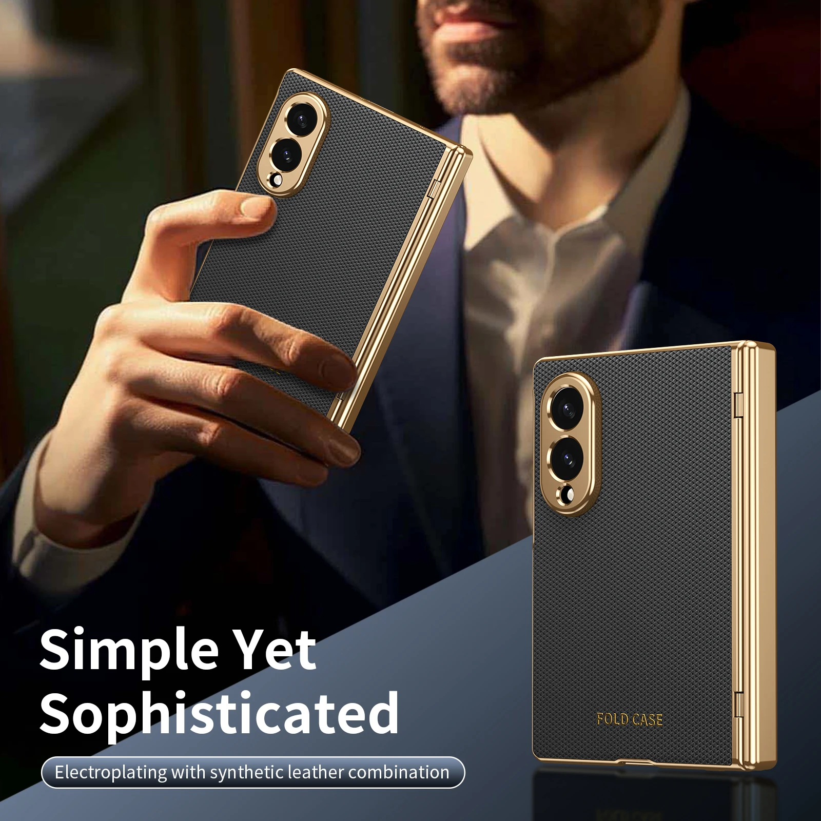 Luxury Leather Phone Case with Golden Border and Steel Hinge Protection