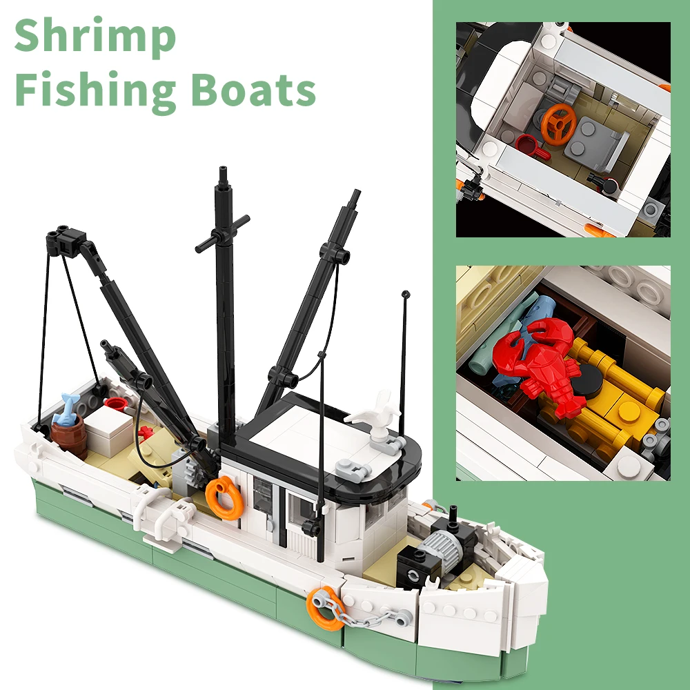 Gobricks Deep Sea Treks Fishing Boat SHRIMP BOAT Building Block set  Navigation exploration Ship Education Brick Children Toys