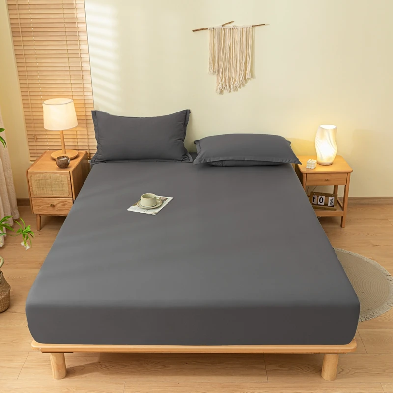 Fitted Bed Sheet with Elastic Band Solid Color Anti-slip Adjustable Mattress Cover for Single Double Queen King Bed 2
