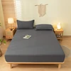 Fitted Bed Sheet with Elastic Band Solid Color Anti-slip Adjustable Mattress Cover for Single Double Queen King Bed 2