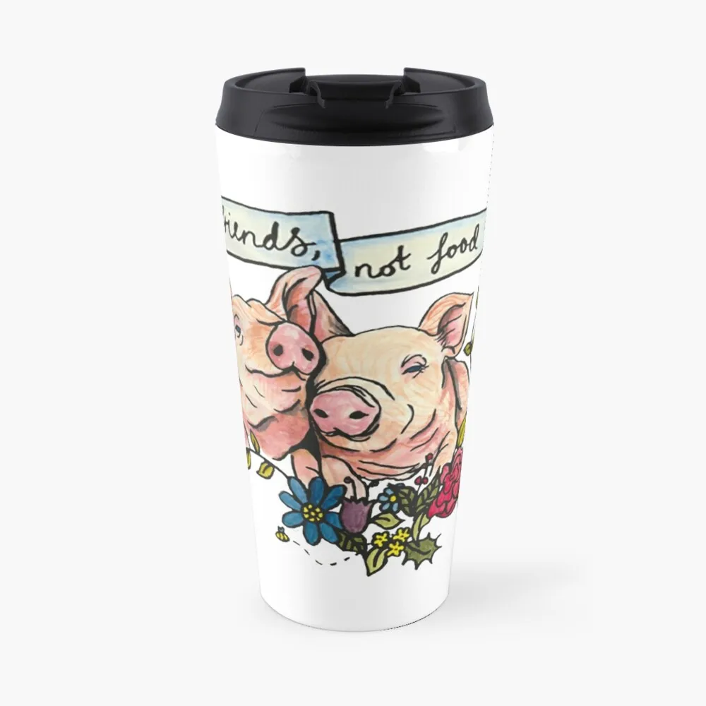 

Friends, not Food' Pig Veggie Vegan Illustration Travel Coffee Mug Coffee Bowls Coffee Mugs