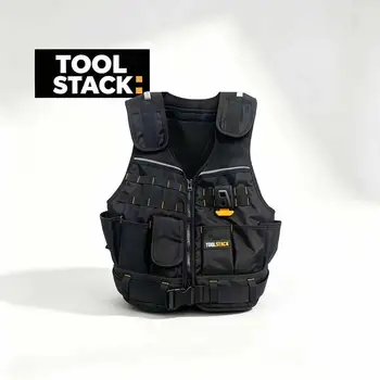 TOOLSTACK TSK-62 Gilet da Lavoro Multitasche con Zip, Gilet di Sicurezza per Edilizia, Gilet Portautensili Resistente per Elettricisti