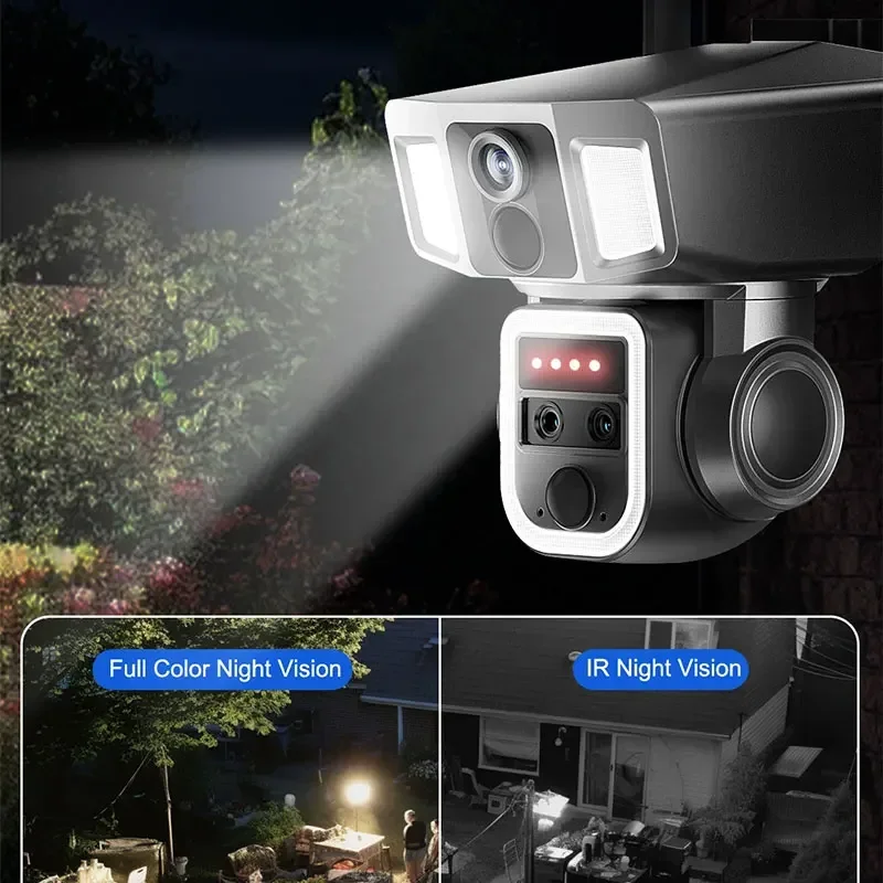 4G & WIFI 2 in 1 Security IP Camera 3K Dual Lens 6MP Outdoor 10X Zoom Monitor SIM Card PTZ Solar Camera with 12000MAH Battery