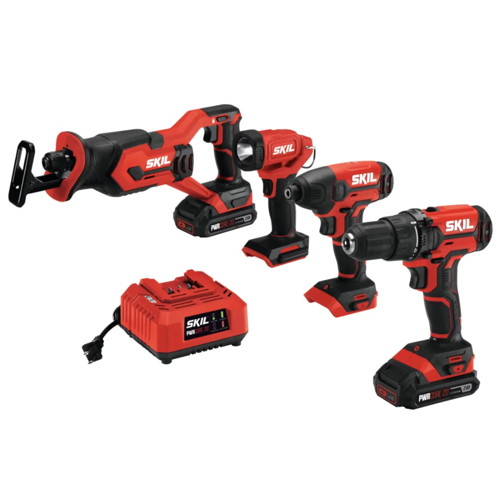 

NEW SKIL 20V Cordless 4-Tool Combo Kit with Two 2.0Ah Lithium-Ion Batteries and Charger, CB739601