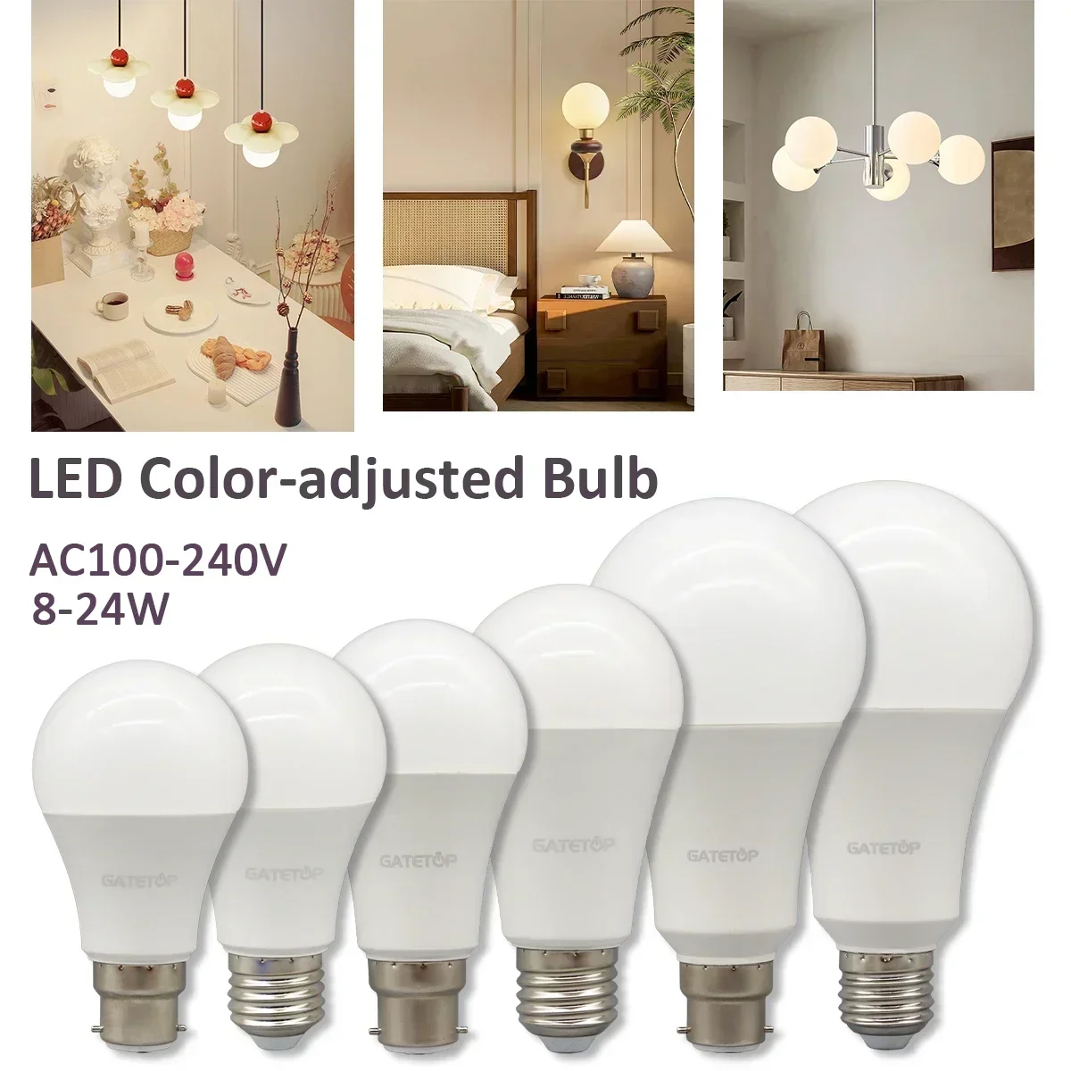 8pcs LED light Bulb Tricolor Dimming  AC220V 110V 18W 24W Wall Switch CCT 3000K 4000K 6000K Memory Function for Home Bedroom
