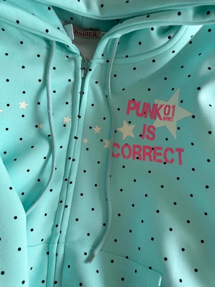 2000s American Vintage Polka Dot Sweatshirts New Spring Fashion Letter Print Hooded Women Y2k Sweet Loose Casual Jacket 2026 New