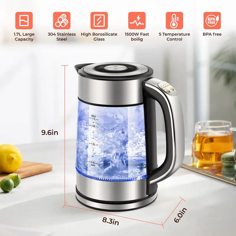 Pukomc Speed-Boil Electric Kettle, 1.7L/1500W Teapot Water Boiler, 1500W Keep Warm Electric Tea Kettle & 1.7L Hot Water Boile 6