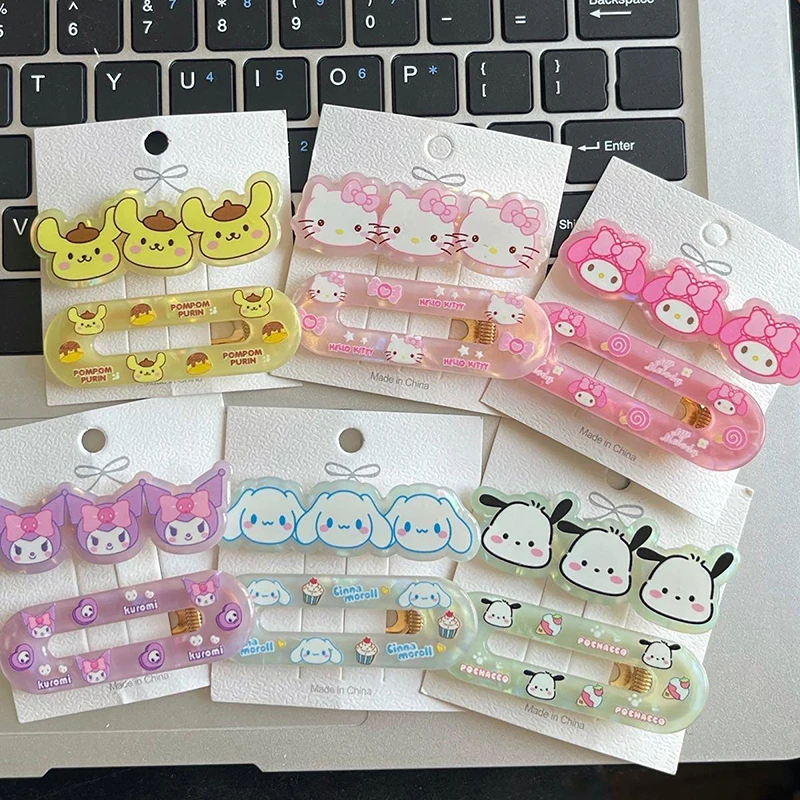 

2pcs New Anime Kawaii Sanrio Hello Kitty Hairpin Kuromi Cinnamoroll Girl Children Cute Bang Clip Hair Accessories Gift Wholesale