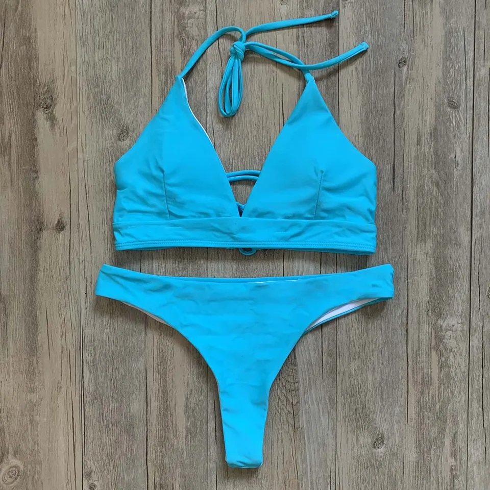 Stylish Women's Triangle Padded Thong Swimsuit