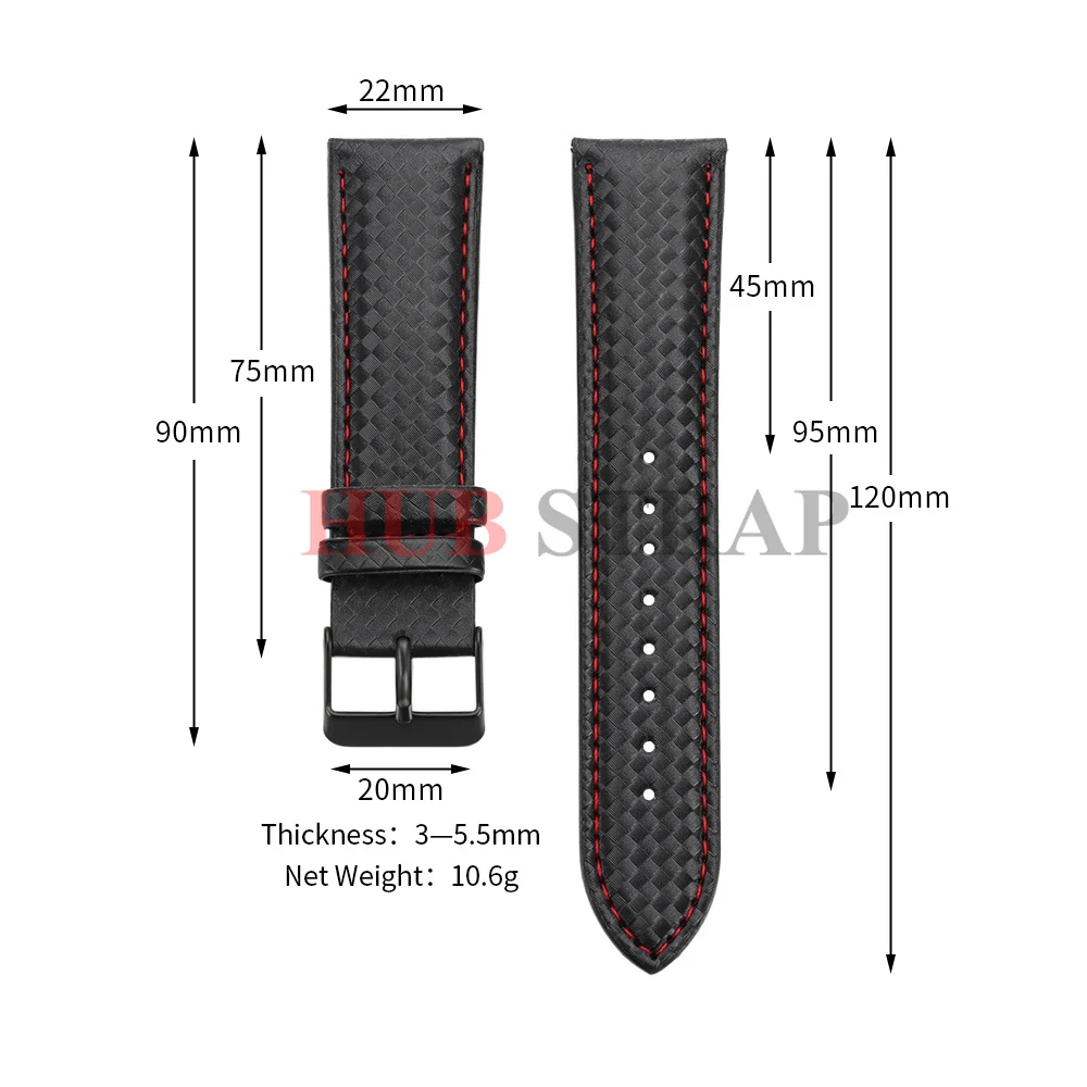 Carbon Fiber Leather Watch Band with Quick Release - Premium 20mm/22mm Strap