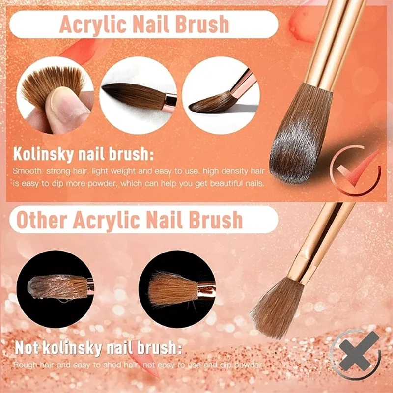 Kolinsky Acrylic Nail Brush Size18,Nail Art Brush for Acrylic Powder Round Oval Shaped Wood Handle Professional Manicure for DI 6