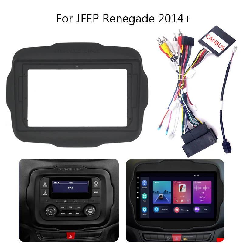 

Комплект рамок для автомобильного радио 9 дюймов и жгут проводов для JEEP Renegate 2014-2019, панель для CD, DVD-плеера, аудиорама, комплект крепления на приборную панель