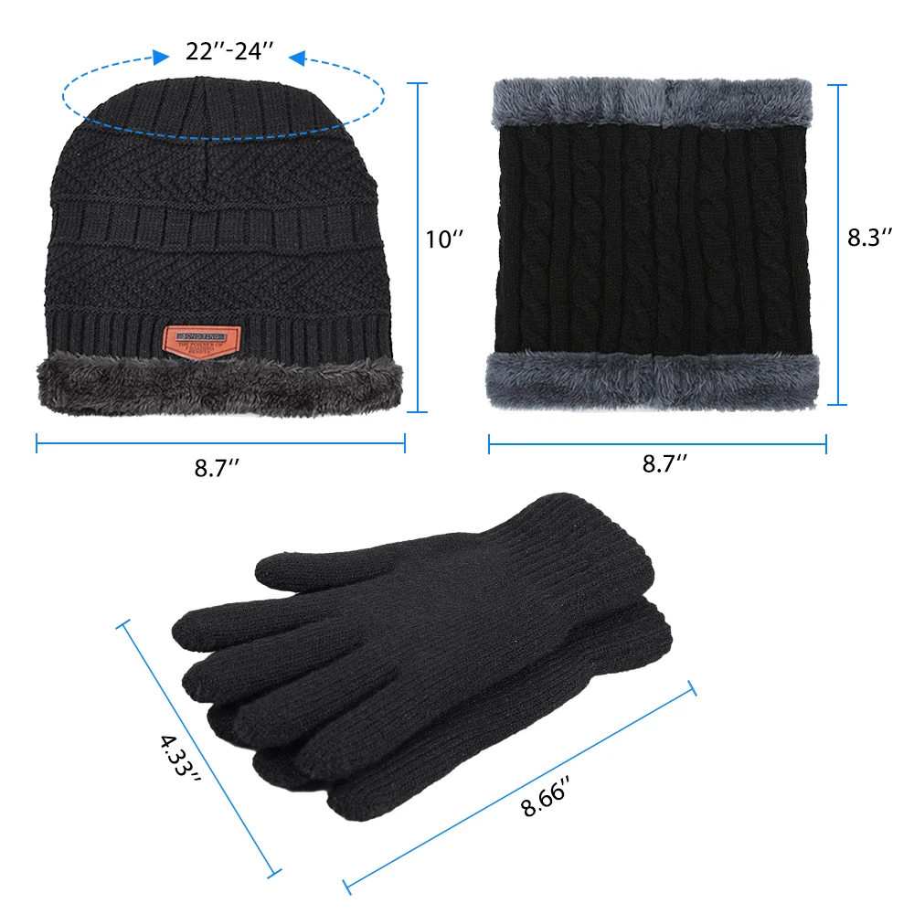 3Pcs Men's Hat Scarf Gloves Set Warm Beanie Fleece Lining Scarf Touchscreen Gloves Fashion Winter Knitted Mittens for Men Women winter hat,winter accessories,knitted hat scarf set