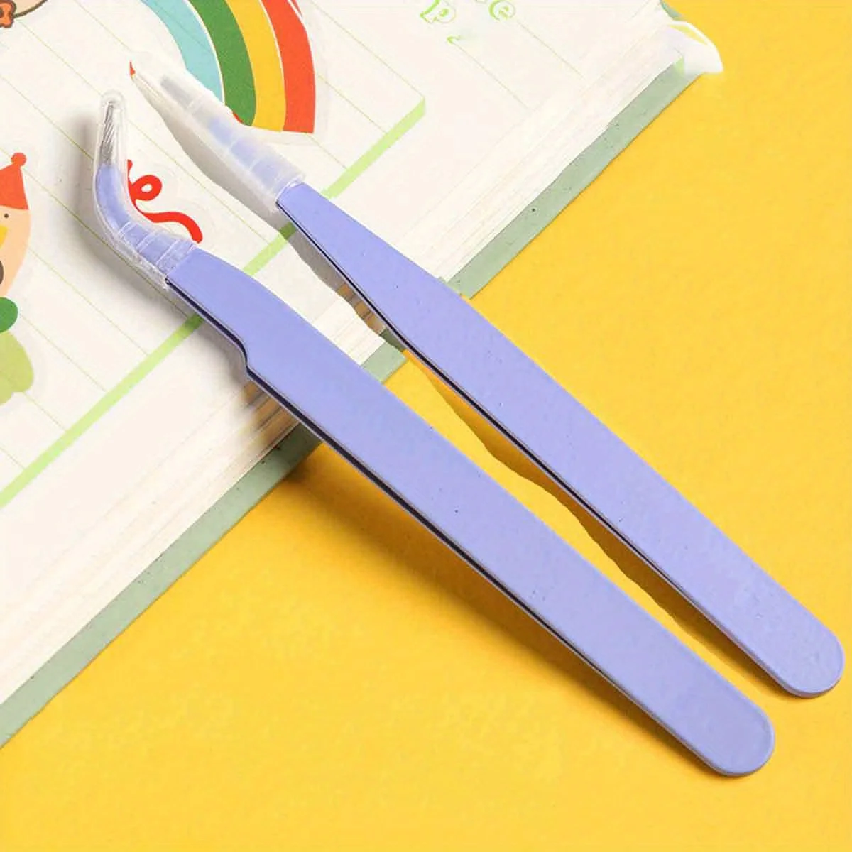 2pcs Stainless Steel Precision Tweezers, Color Scrapbook Tweezers, Straight And Curved Head P-ink/Green/Purple