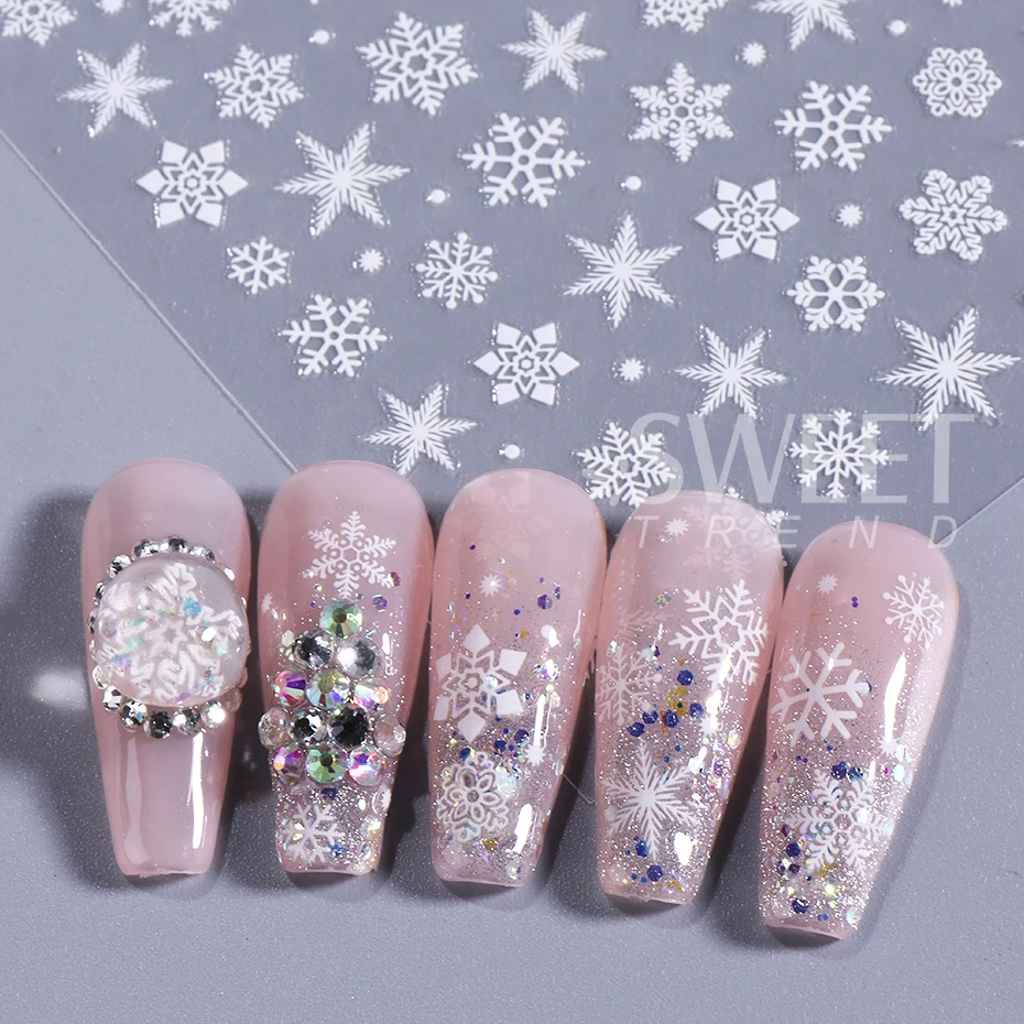 5 Colors Christmas Nail Art Stickers 3D Winter Snowflakes New Year Nail Decals Self-Adhesive Sliders DIY Manicure Decoration ﻿