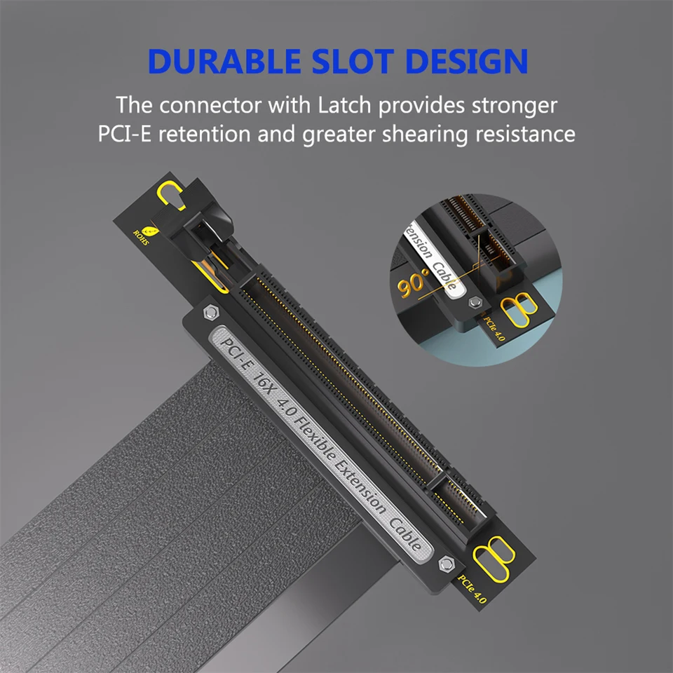 PCIe 4.0 X16 GPU Riser Cable, Length 400mm, Female 90 Degree Angle, EMI ...