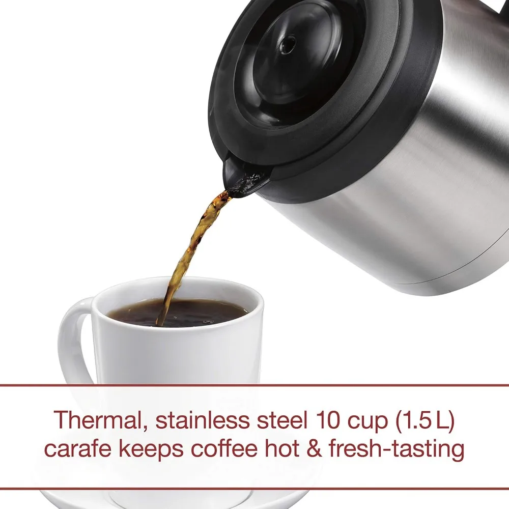 Coffee Maker System with 10 Cup Thermal Carafe, Built-In Grounds Scale, Removable Reservoir, Red Knob, Stainless Steel