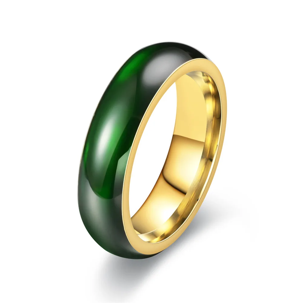 6mm 316L Stainless steel Ring for Men And Women Center Cool Green White Wide Jade Color Men Ring JR2065