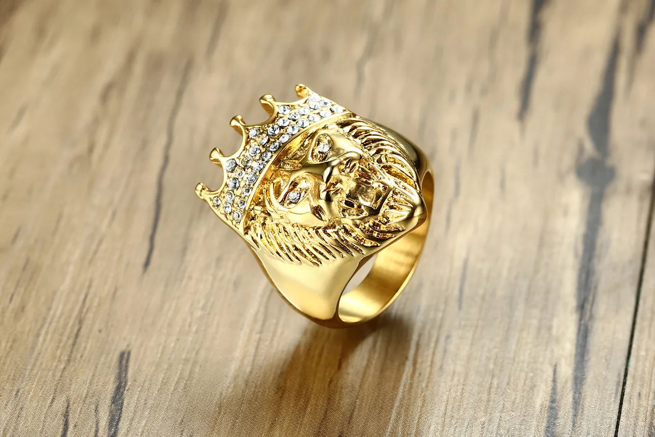 14K Solid Gold Tri Color Lion Head Ring for Men's #10 CZ Gold Rings fo –  primejewelry269