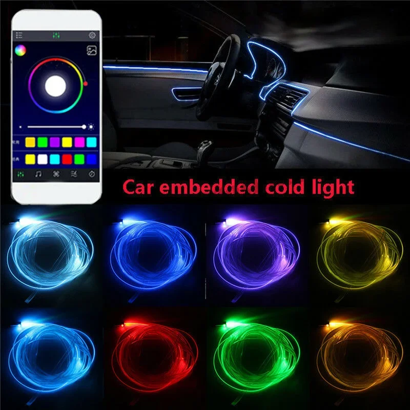 6X 8m RGB LED Fiber Optic Car Interior Neon EL Strip Light Lamp