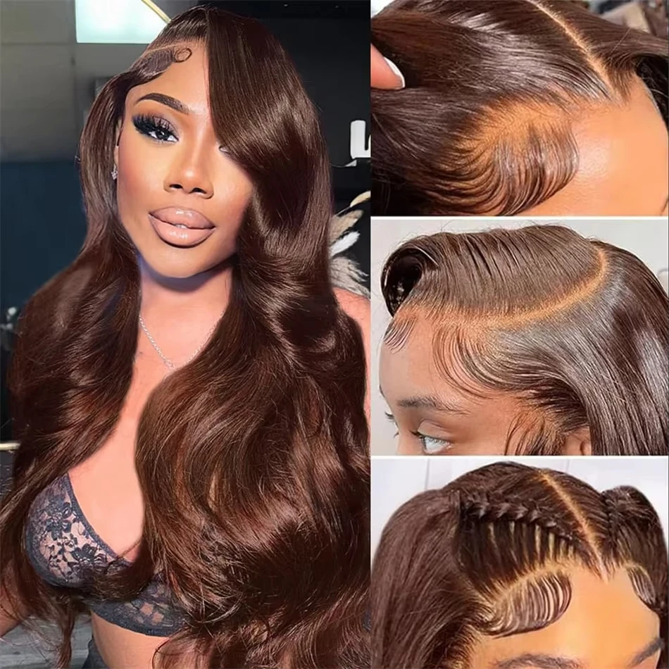 26 28 Chocolate Brown Body Wave Lace Front Wig Transparent 13x4 HD Lace Frontal Wigs Preplucked Colored Human Hair Wigs 2
