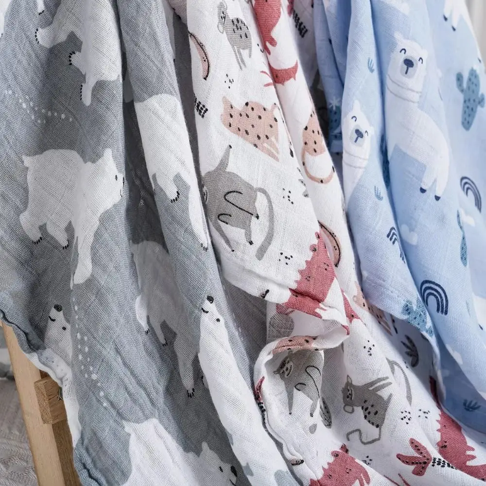 Soft Baby Swaddle Blanket Cartoon Print Cotton Baby Wrap Sleeping Bag Hypoallergenic Double Layer Baby Stroller Cover