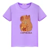 Capybara drinks milk tea print anime Short t shirt for kids boy 10year y2k one piece 100%Cotton Tops pride tshirt girls clothes 2