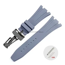 Premium 27mm Waterproof Rubber Watch Strap with Solid Butterfly Buckle - 27mm (Gray - black)