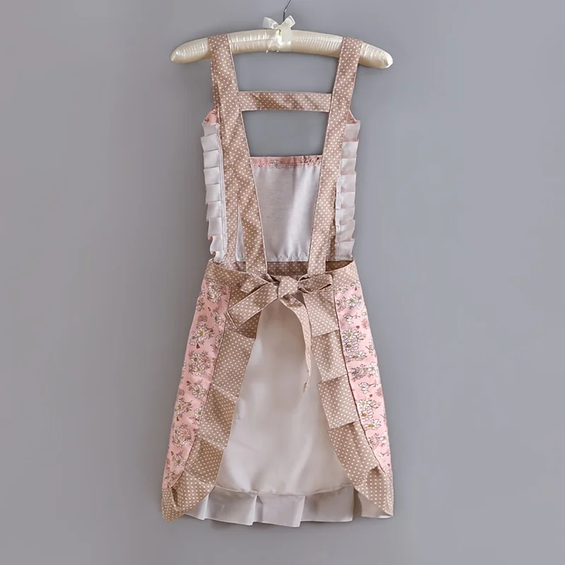 1PC Home Kitchen Apron, Frosted Apron, Princess Style Apron, Breathable Countryside Cute Work Clothes, Gardening Apron
