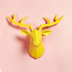 Elegant Deer Head Wall Sculpture - Artistic Elk Antler Statuette (Yellow)