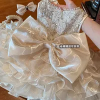 Robe tutu pour petites filles, vêtements pour nouveau-nés, robe de princesse avec gros nœud, pour 1er an, anniversaire, mariage, baptême, fête pour nourrissons 4