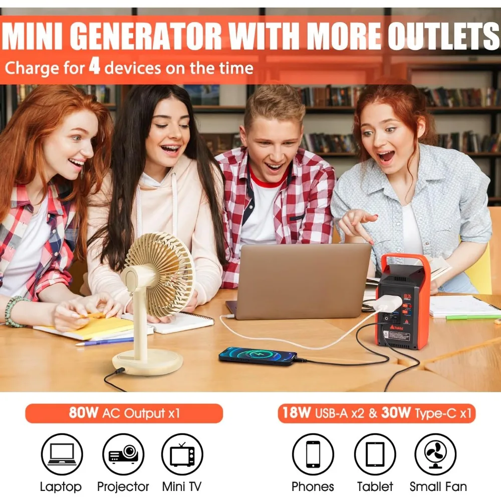 Portable Power Station 83Wh, Camping Solar Generator Mobile Power Bank with 110V/80W AC Power Socket and USB Type-C Port 3