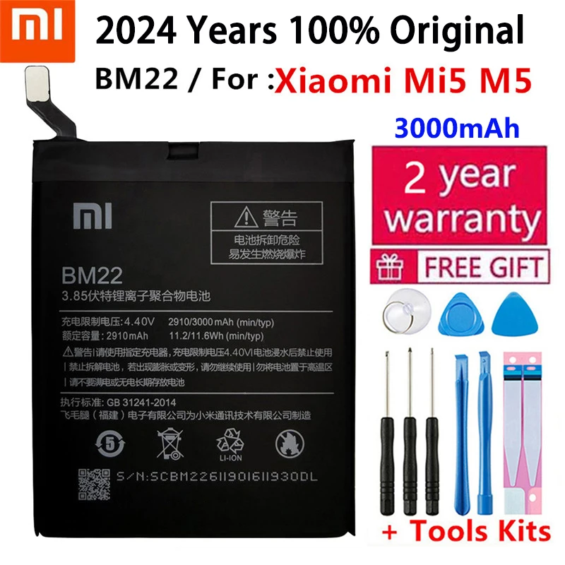 

2024 Years 100% Original Phone Battery BM22 for Xiaomi Mi 5 Mi5 M5 3000mAh High Quality Replacement Batteries Fast Shipping