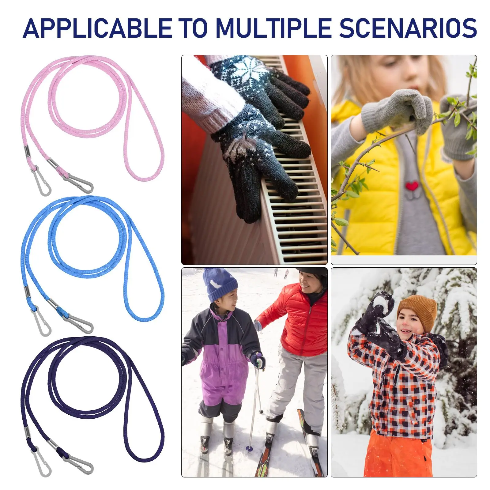 6Pcs Anti Lost Glove Straps Mitten Clips Multiuse Kids neck Lanyard Ski Glove Clips Rope Mitten Lanyard String For Kids Toddlers 5