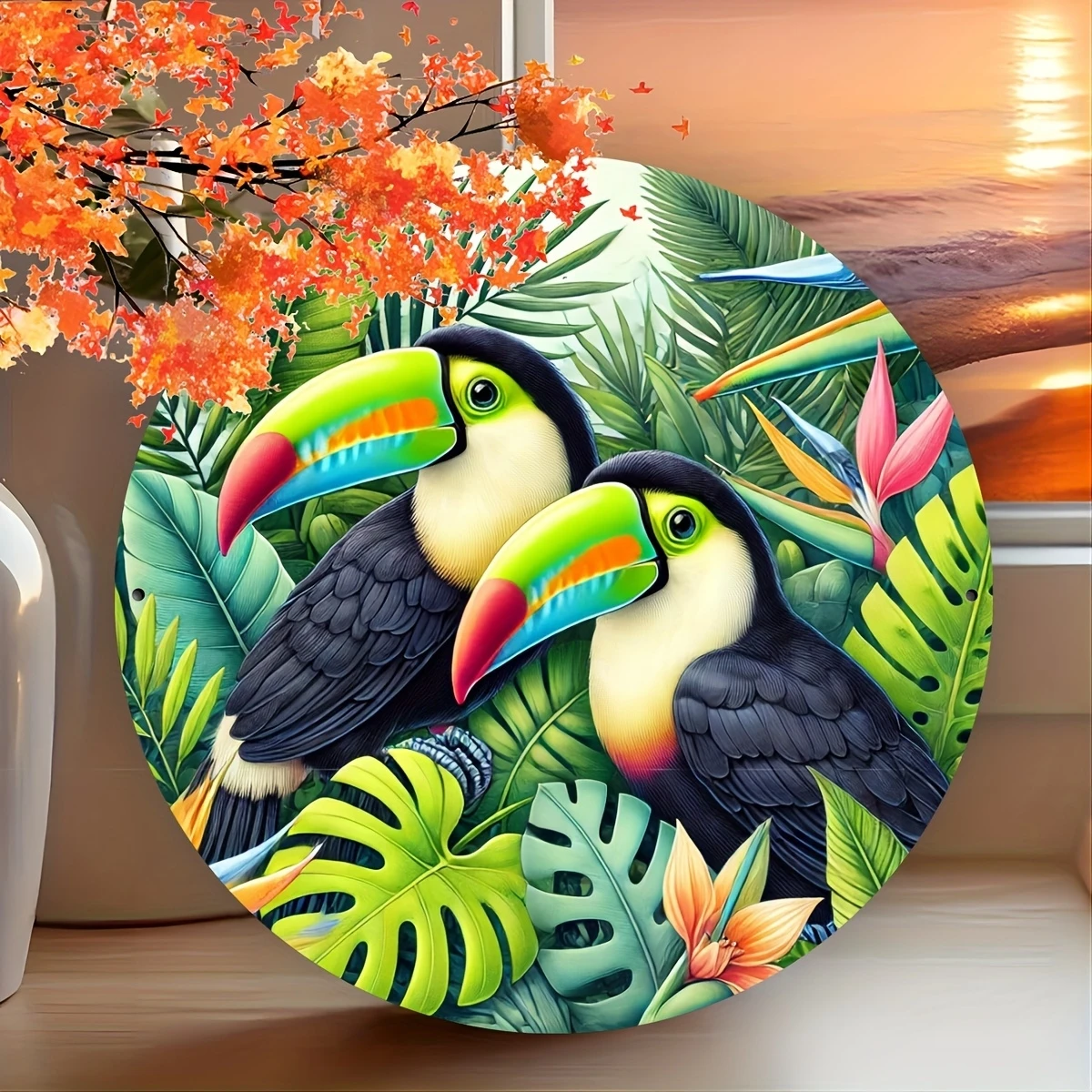 20,3 cm runder Vintage-Vogel-Holzanhänger, flacher Farbdruck, 2D-Wanddekoration für Zuhause, Bauernhof, Garten, verheißungsvoller Vogel, Foto-Requisiten, Geschenke – Detail 14