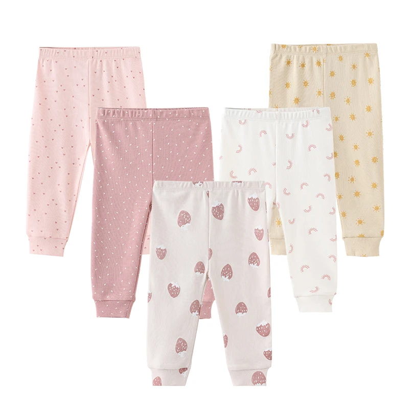 Kiddiezoom 5-Piece Newborn Baby Boy Girl Pants Four Seasons Unisex Trouses Cotton Print Infant Clothing