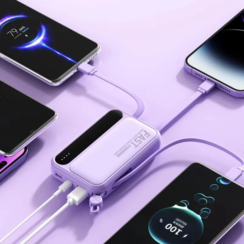 레노버 50000mAh 미니 보조배터리 고속 충전 4개 내장 케이블 타입 C 아이폰 삼성 안드로이드용 휴대용 배터리