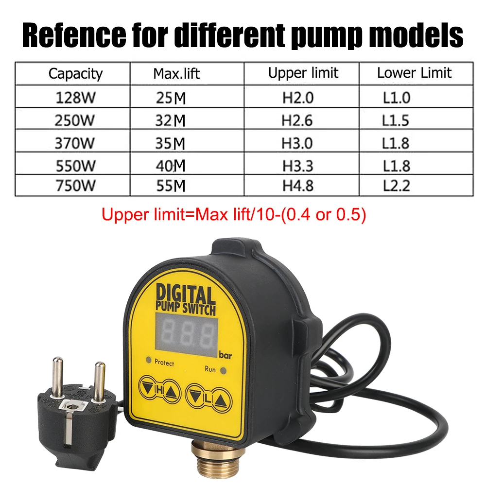 Digital Automatic Pressure Controller Switch for Air and Water Pumps, 220V, 0-10 Bar, 1/2'' Interface