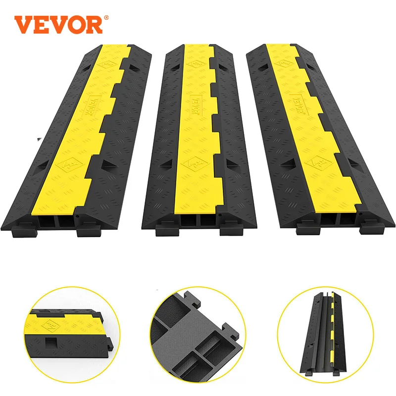 

VEVOR Cable Protector 2 Channels 3 PCS Traffic Ramp Wire Cable Cover Cord Guard Speed Bump For Protecting Wires Getting Damaged